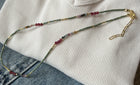 Collar de mostacillas combinado con piedras agata facetada y raíz de rubí. 38cm