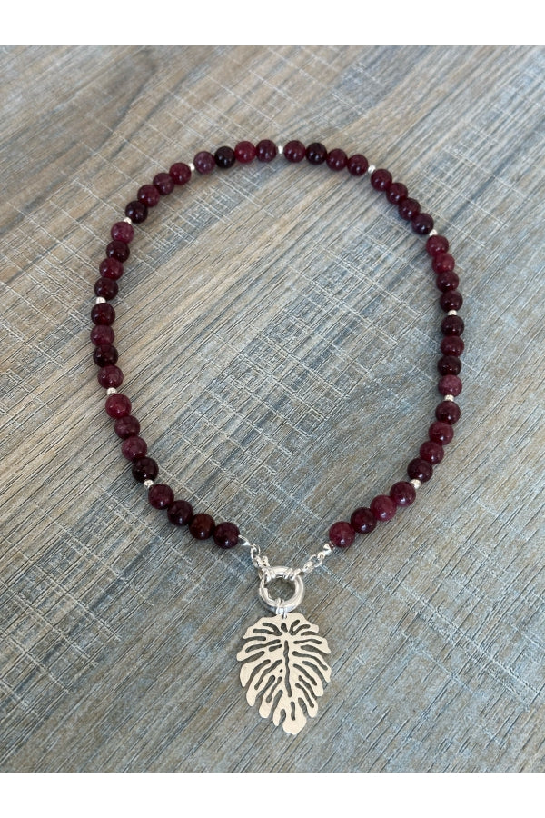 COLLAR JADE GRANATE Y HOJA (J-04)