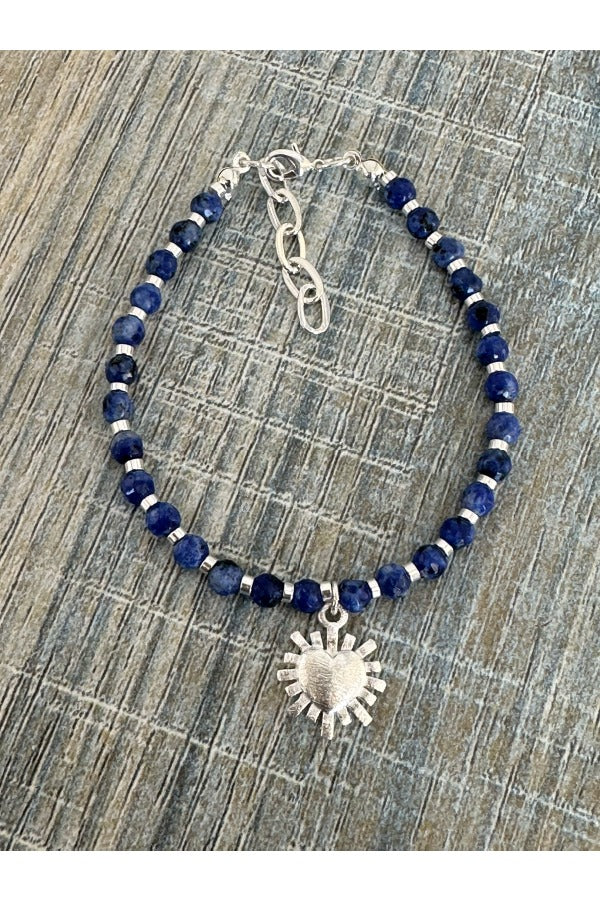 PULSERA LAPISLÁZULI Y CORAZÓN PLATA (J-06)
